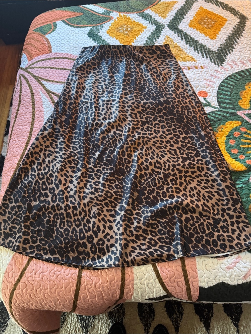 Leopard Print A-Line Midi Skirt - Brown/Black